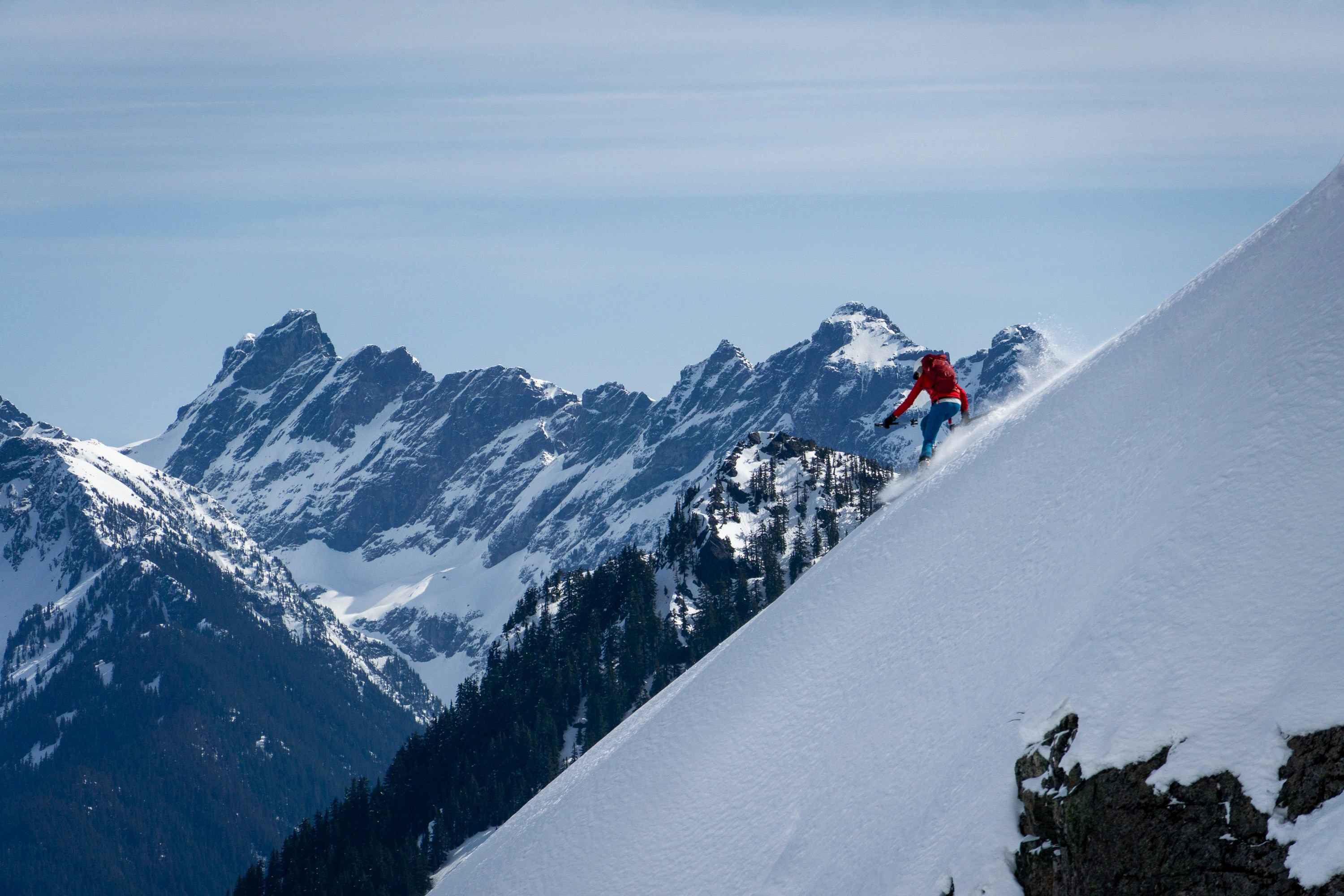 Friend skiing the north shoulder of Chair Peak