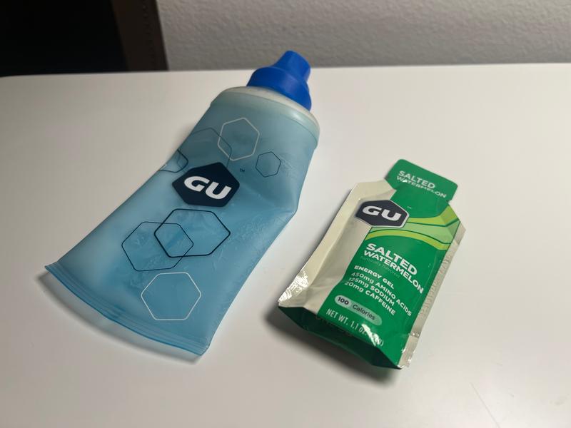 Gu soft flask and disposable sachet for comparison