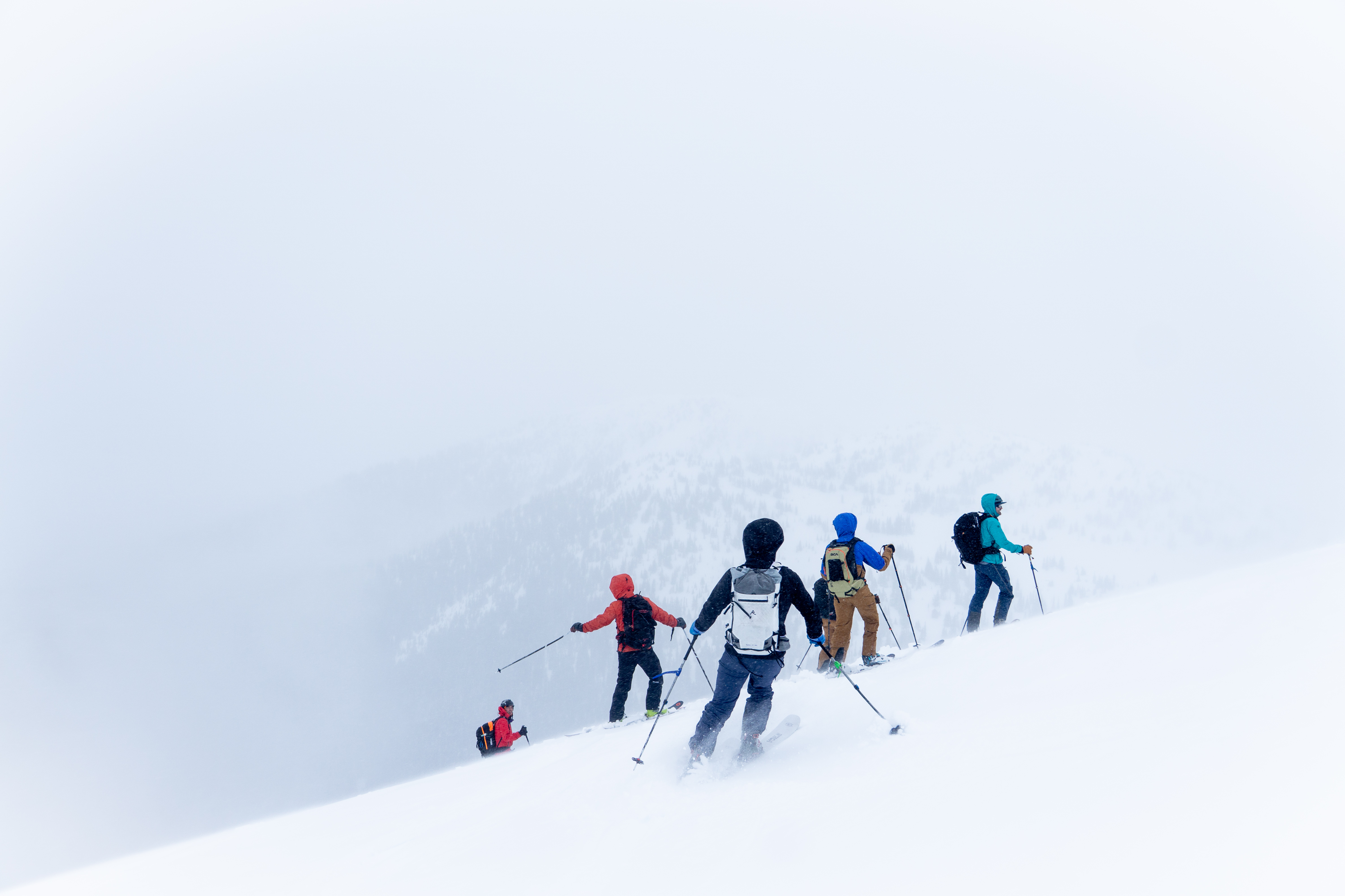 Friends about to ski "Under the Big Top"