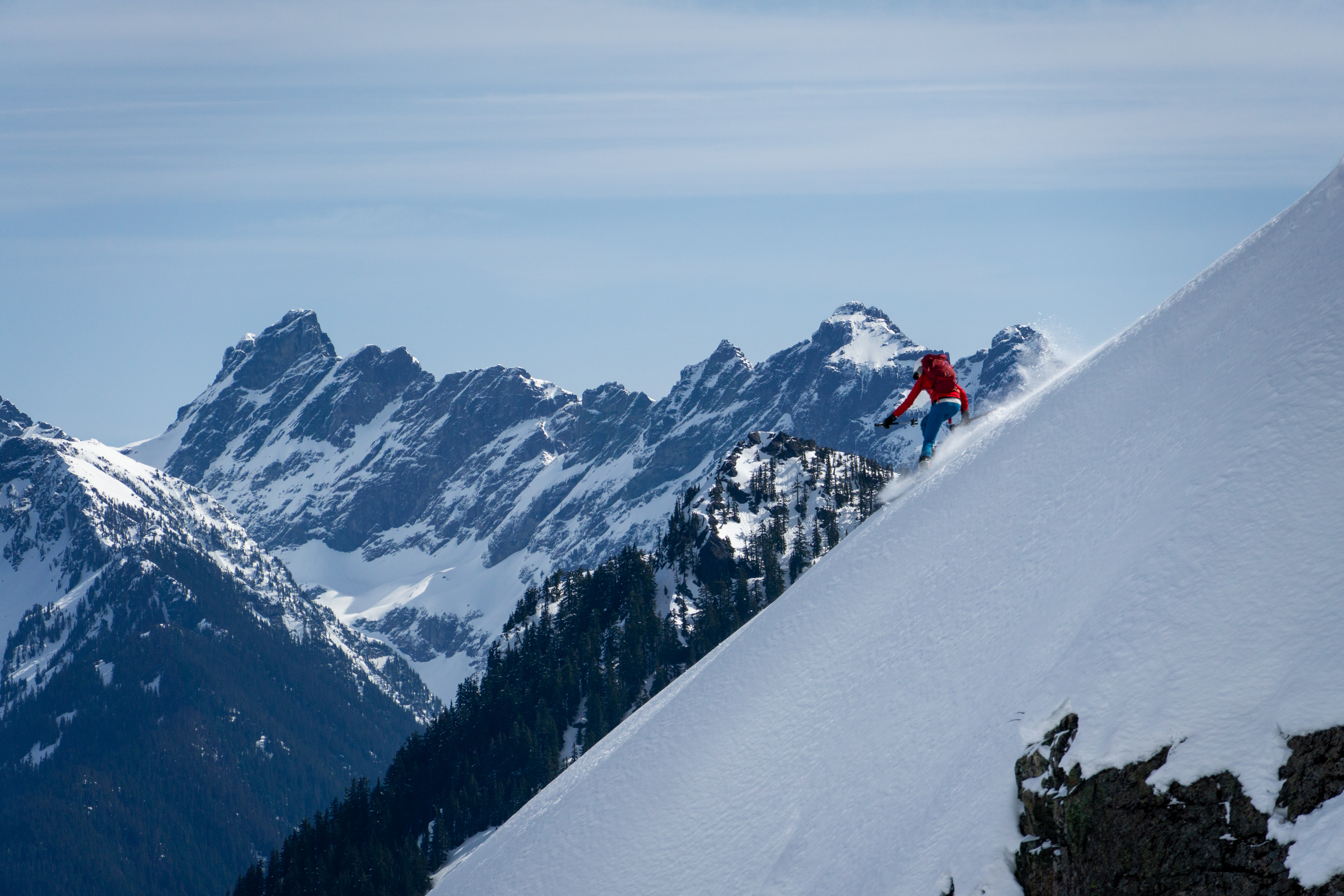 Friend skiing the north shoulder of Chair Peak
